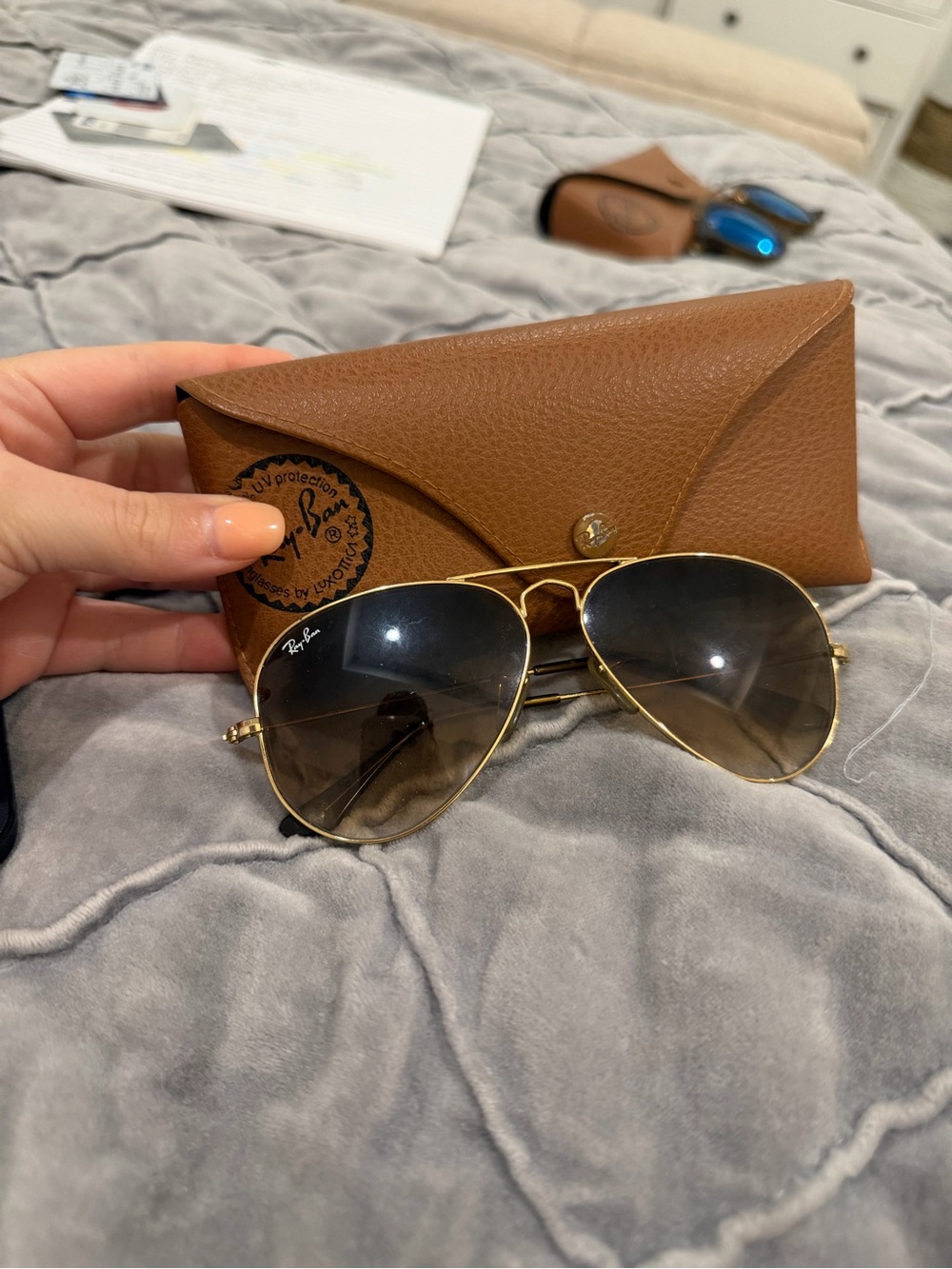 Ray-Ban Gold Frame Aviator Sunglasses with Brown Gradient Lenses